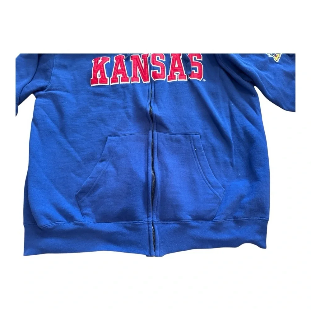 Vintage KU Jayhawks Men’s Embroidered Blue & Red Size XL Zip Up Cotton Hoodie